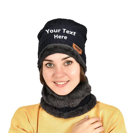 Dark Blue Customized Women's Winter Beanie Cap