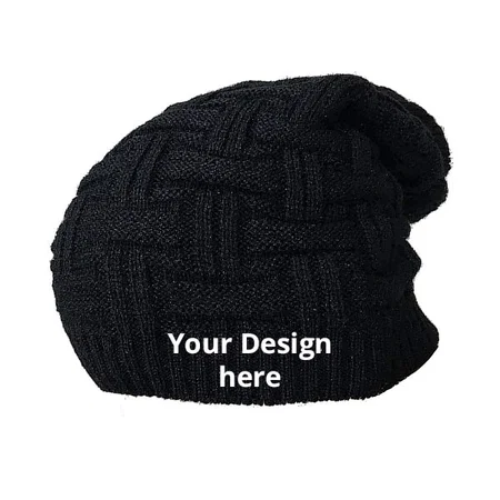 Black Customized Unisex Beanie Cap with Inside Fur