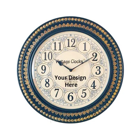 Blue Customized Vintage Clock Abstract Solid Pine Wood MDF Wall Clock