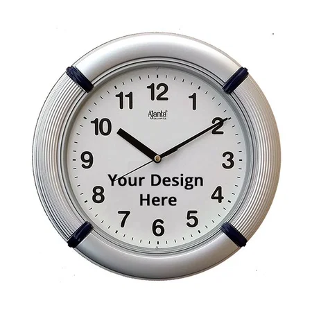 Silver Customized Ajanta Glass Plastic Wall Clock