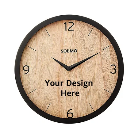 Brown with Black Frame Customized 12" Non Ticking Silent Quartz Wall Clock