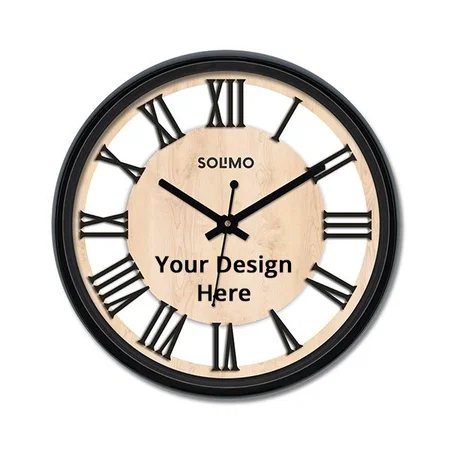 Black Customized Wheel Plastic and Glass Silent Movement Wall Clock (Size - 12")
