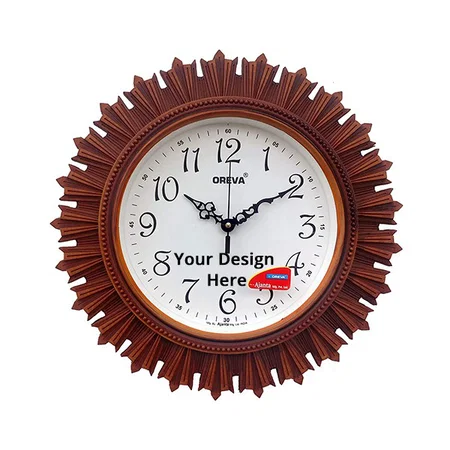 Brown Customized Plastic Wooden Look Designer Wall Clock