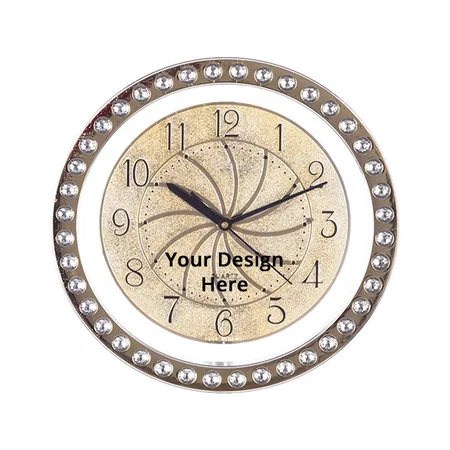 Golden Customized Design Round Home Decor Golden Color Dial Diamond Style Plastic Analog Wall Clock