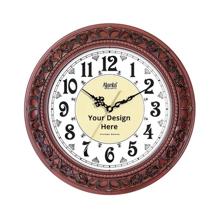 Reddish Brown Customized Ajanta Quartz Plastic Silent Sweep Movement Vintage Wall Clock