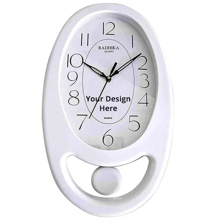White Customized Oval Shape Pendulum Wall Clock for Home,Office,Living Room Decorative Wall Clock