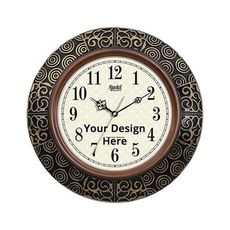 Gold and Black Customized Ajanta Quartz Plastic Vintage Wall Clock