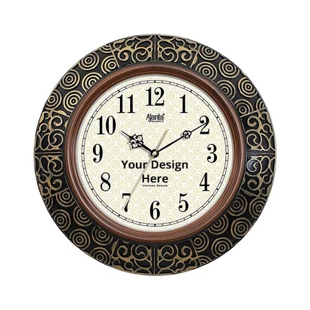 Gold and Black Customized Ajanta Quartz Plastic Vintage Wall Clock