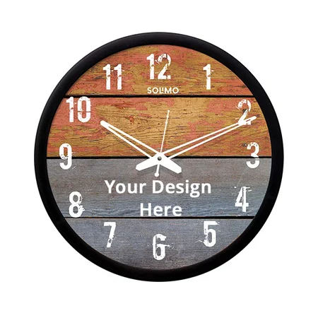 Black Customized Contemporary Plastic Wooden Look Design Wall Clock with Silent Movement (Size - 12")