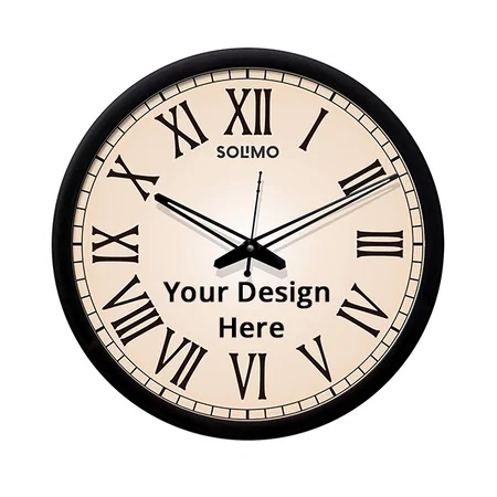 Pink with Black Panel Customized Contemporary Plastic &amp; Glass Wall Clock with Silent Movement (Size - 12")