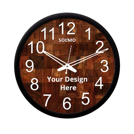 Brown Customized Plastic Wooden Look Design Wall Clock (Size - 12")