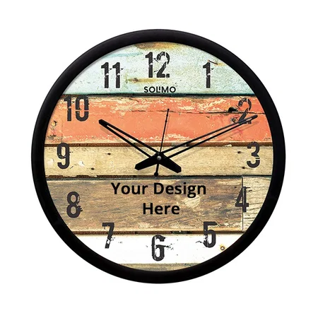 Multi Color Customized Contemporary Plastic Wooden Look Design Wall Clock with Silent Movement (Size - 12")