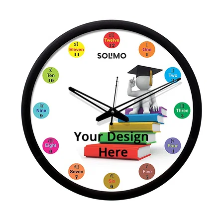 Multi Color Customized Contemporary Plastic &amp; Glass Wall Clock - Silent Movement (Size - 12")