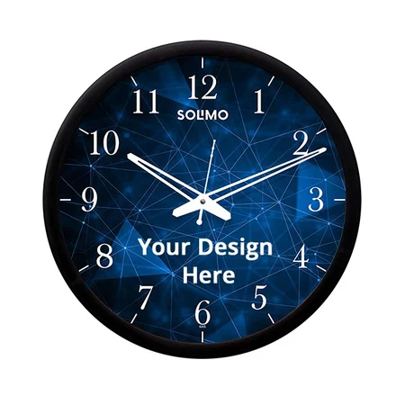Blue Customized 12" Contemporary Plastic &amp; Glass Wall Clock - Silent Movement