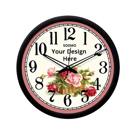 White with Black Frame Customized 12" Contemporary Plastic &amp; Glass Wall Clock -Silent Movement