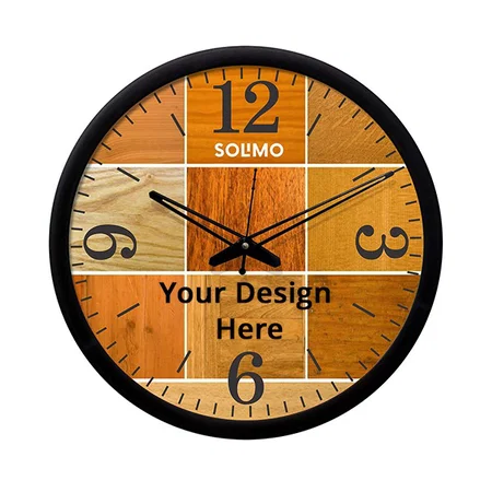 Brown Customized Contemporary Plastic &amp; Glass Wall Clock -Silent Movement (Size - 12")