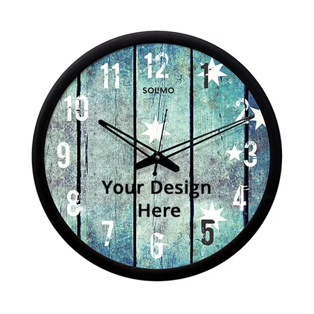 Blue Customized Contemporary Plastic &amp; Glass - Silent Movement Wall Clock (Size - 12")
