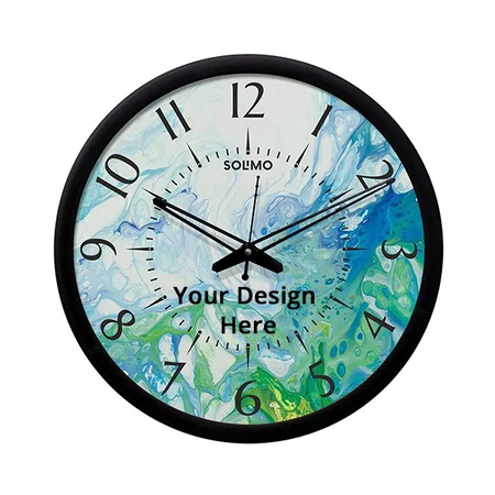 Blue with Black Frame Customized Plastic Designer - Silent Movement Wall Clock - (Size - 12")