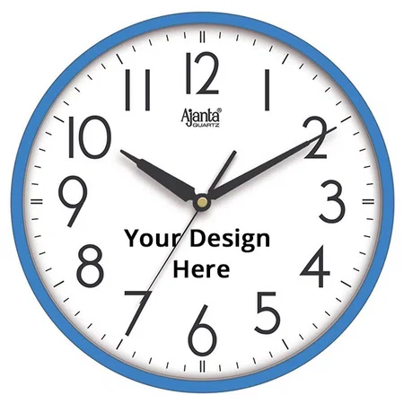 White with Blue Frame Customized Ajanta Quartz Plastic Step Movement Premium White Finish Wall Clock