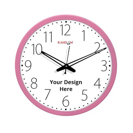 White with Pink Panel Customized 12" Plastic &amp; Glass Decorative Wall Clocks for Home, Living Room, Lobby, Kitchen, Plastic Analog Stylish Wall Clock