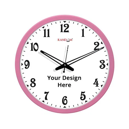 White with Pink Panel Customized 12" Plastic Analog Stylish Wall Clock for Home, Living Room