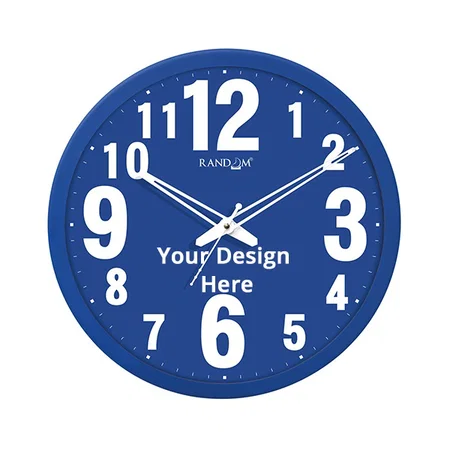 Blue Customized Plastic &amp; Glass Quartz Movement Wall Clock (Size - 12")