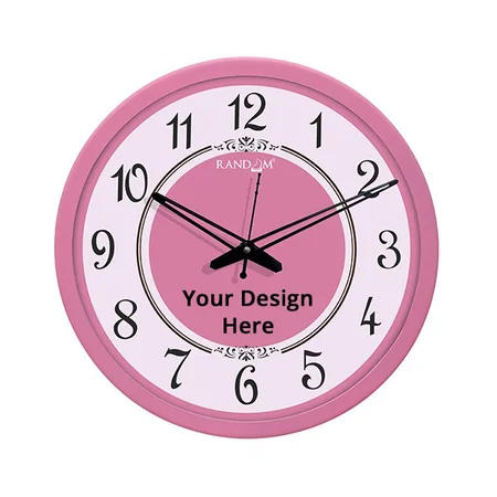 Pink Customized 12" Wall Clock for Home, Living Room, Lobby, Kitchen, Plastic Analog Stylish Wall Clock
