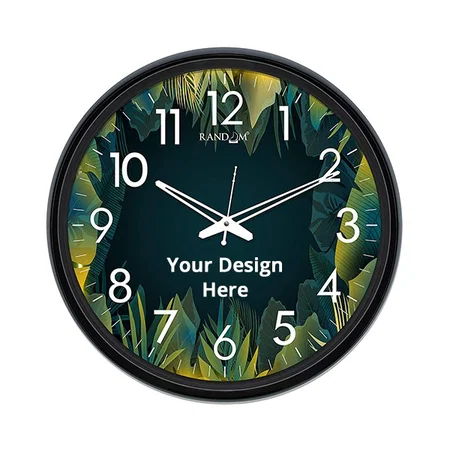 Green Customized 12" Plastic &amp; Glass Decorative Wall Clocks for Home, Living Room, Lobby, Kitchen, Plastic Analog Stylish Wall Clock