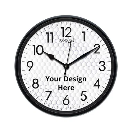 White with Black Panel Customized 12" Plastic &amp; Glass Decorative Wall Clocks for Home, Living Room, Lobby, Kitchen, Plastic Analog Stylish Wall Clock