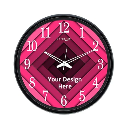 Pink Customized 12" Plastic &amp; Glass Decorative Wall Clocks for Home, Living Room, Lobby, Kitchen, Plastic Analog Stylish Wall Clock