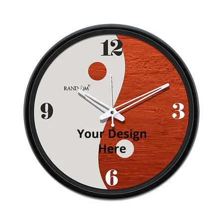 Grey and Brown Customized 12" Plastic &amp; Glass Decorative Wall Clocks for Home,Living Room, Lobby, Kitchen, Plastic Analog Stylish Wall Clock