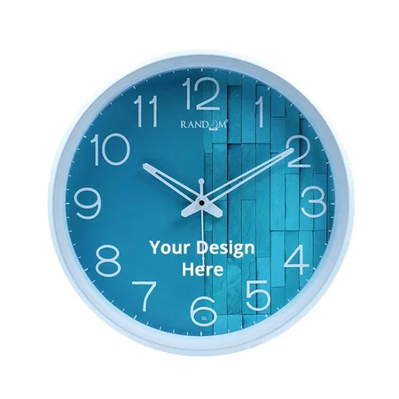 Sky Blue Customized Wall Clock for Living Room, Bedroom, Home, Office, Kitchen, Round Shaped Designer Plastic Wall Clock for Home Decor