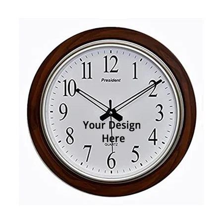 White with Brown Panel Customized Quartz Official Designer Big Size Wall Clock for Hall Made in India Wood (Size - 42 x 42 cm)