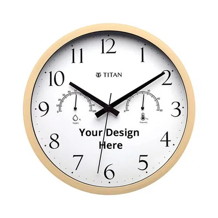 White Customized Titan Contemporary Wooden Finish Wall Clock with Thermometer &amp; Hygrometer