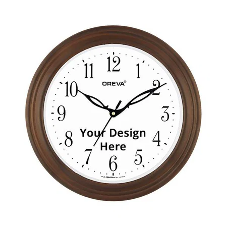 White with Brown Panel Customized Plastic Wooden Look Designer Wall Clock