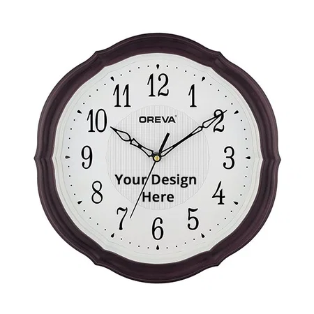 White with Brown Panel Customized Plastic Wooden Look Designer Wall Clock