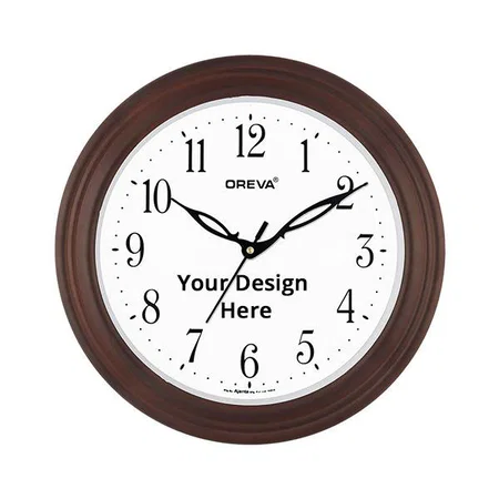 White with Brown Panel Customized Plastic Wooden Look Designer Wall Clock
