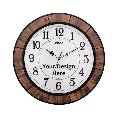 White with Brown Panel Customized 18" Round Shape Wooden Look Jumbo Size Home &amp; Office Large Wall Clock