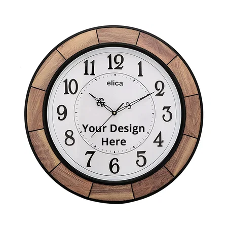 White with Brown Panel Customized 18" Round Shape Wooden Look Jumbo Size Home &amp; Office Large Wall Clock