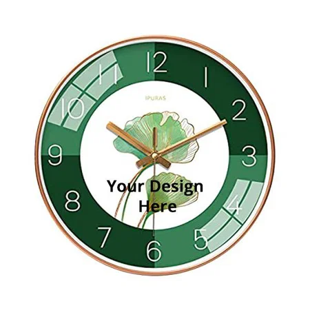 Green With Leaf Gold Customized Glass Non Ticking Silent Quartz Fancy Wall Clock For Living Room Bedroom Office | Mute And Quiet Wall Clocks