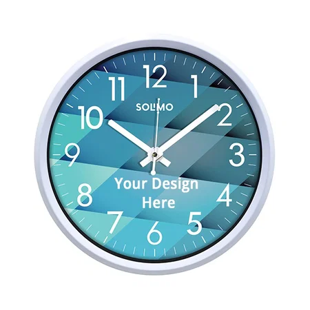 Blue Customized 12" Non Ticking Silent Quartz Contemporary Plastic Wall Clock