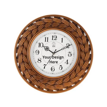 Light Brown Customized Wall Clock Wooden Look Designer Vintage Wall Clock for Office Home Living Room
