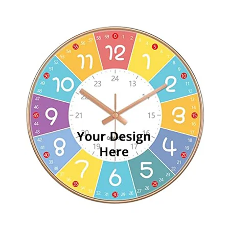 Multi Color Customized Wall Clock, Silent Non-Ticking Battery Operated, Modern Style Wooden Clock