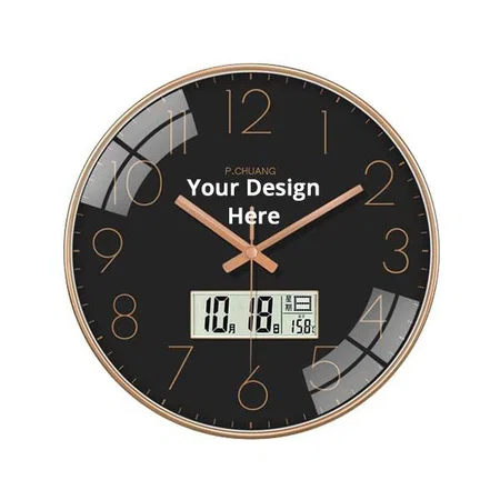 Black Customized Silent Mute Wall Clocks Battery Operated Non-Ticking Quiet Decorative Wall Clocks for Living Room, Bathroom, Kitchen