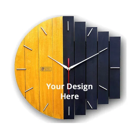 Yellow Customized Design Wooden Wall Clock, Wall Clock for Home, Bedroom, Living Room, Office, Big Size, Latest Style (Size 35 cm x 35 cm)