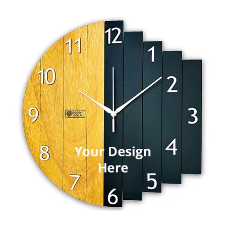 Yellow Customized Design Wooden Wall Clock, Wall Clock for Home, Bedroom, Living Room, Office, Big Size, Latest Style (Size 35 cm x 35 cm)