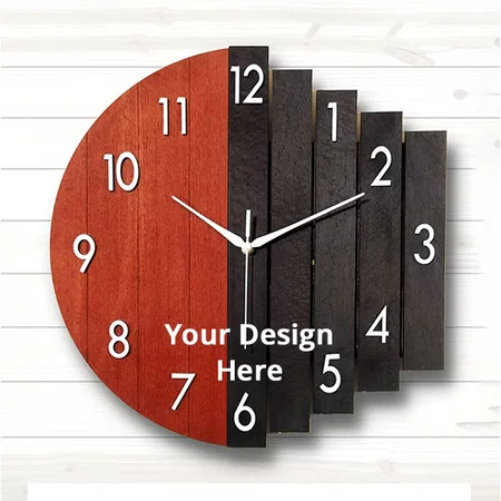 Red Customized Classic Roman Design Wooden Wall Clock, Beautiful Handmade Wood Clock Art, Wall Clock for Home, Big Size, Antique Wall Clock (Size 35 cm x 35 cm)