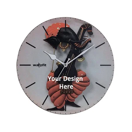 White and Orange Customized Wall Clock for Home, Wall Clock for Living Room/Bedroom, Round Wall Clock for Home Stylish Latest, Ganesha Analog Clock (Size - 29.5 x 29.5 x 2.5 cm)