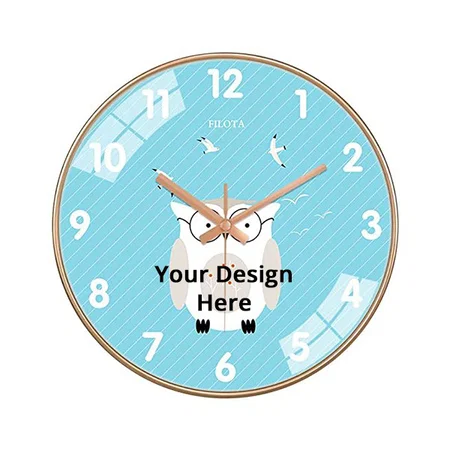 Sky Blue Customized Wall Clock for Home Living Room, Round Wall Clock (Size - 29.5 x 29.5 x 2.5 cm)