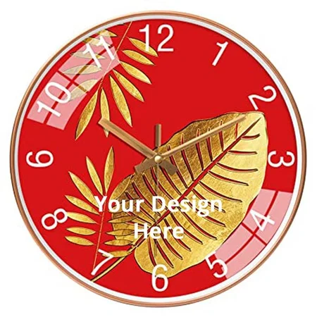 Red Customized Silent Mute Wall Clocks Battery Operated Non-Ticking Quiet Decorative Wall Clocks, Thicken Plastics Frame Glass Cover